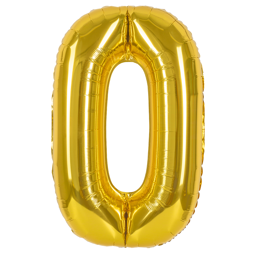 Шар (40''/102 см) Цифра, 0, Золото, 1 шт. в уп.