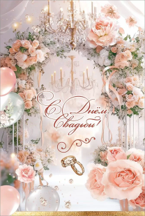 Открытка, С Днем Свадьбы! (роскошные цветы), с блестками, 12,2*18,2 см, 10 шт.