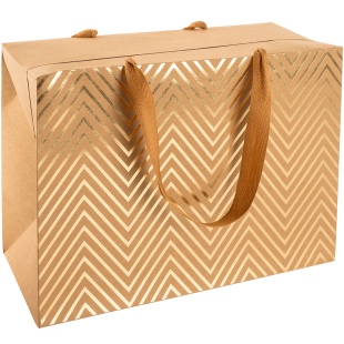 Пакет-коробка, Крафт 230гр, Роскошь золота, Дизайн №2, Металлик, 20*27*13 см, 1 шт.