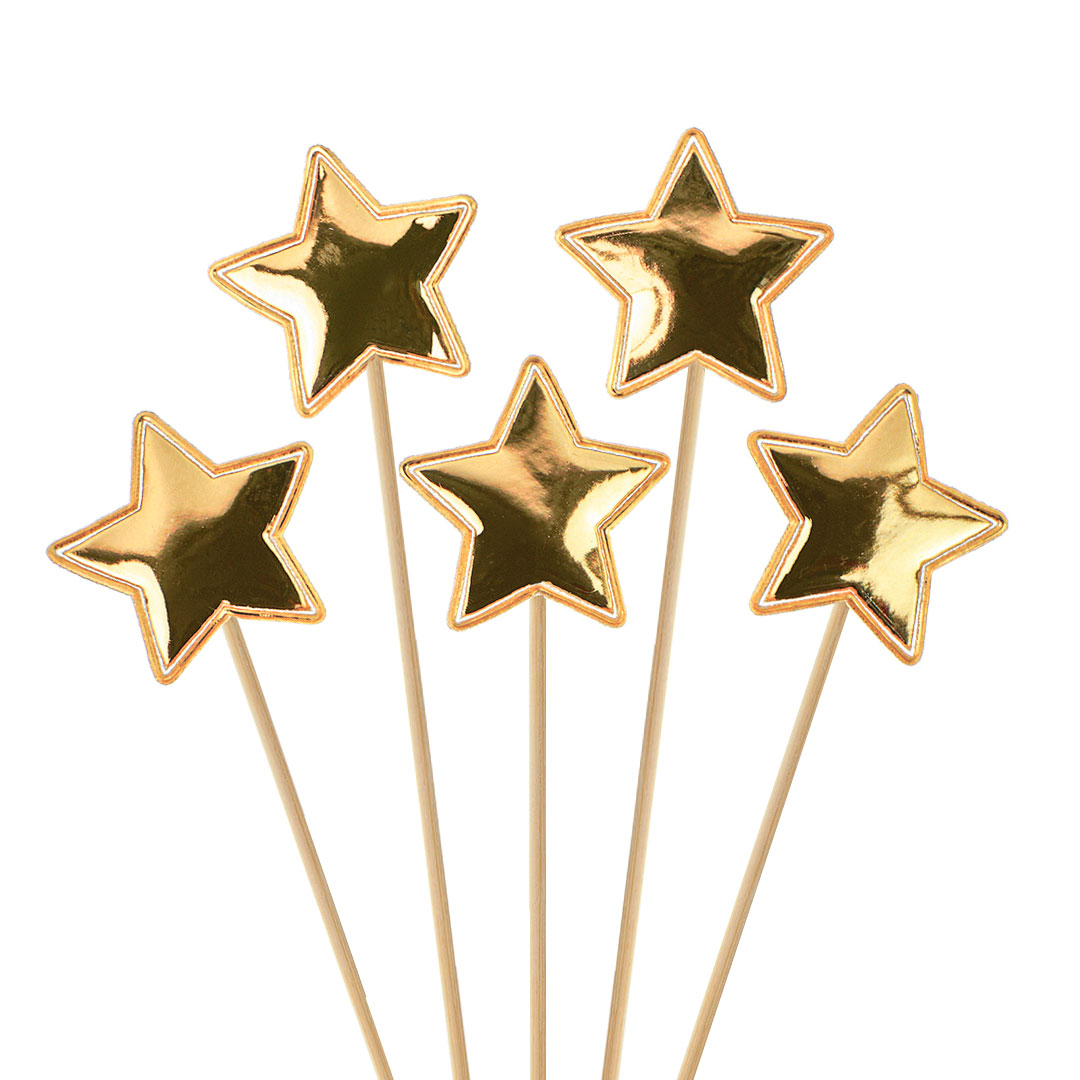 Пики Топперы, Звезда, Золото, Металлик, 12 см, 5 шт.