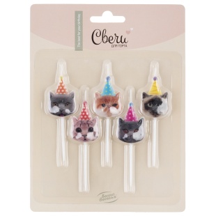 Набор свечей Фигура, Котики, 6 см, 5 шт. с держат.