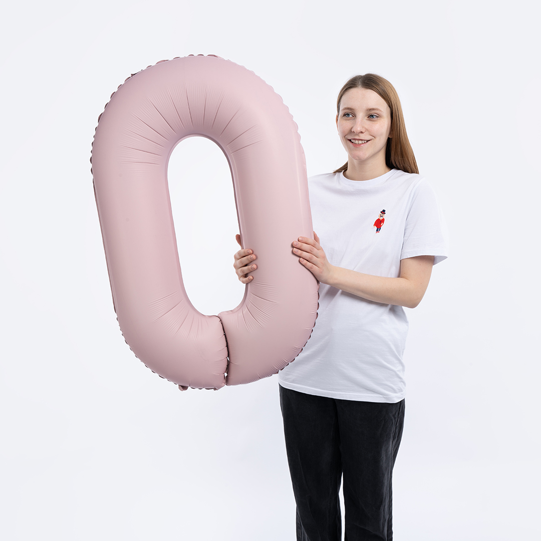 Шар (40''/102 см) Цифра, 0 Slim, Пыльная роза, Сатин, 1 шт. в уп.
