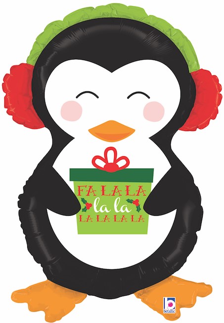 Шар (34''/86 см) Фигура, Пингвин с новогодним подарком, 1 шт.