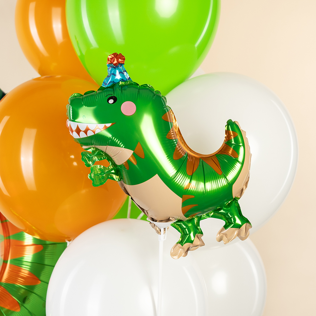 Шар с клапаном (14''/36 см) Мини-фигура, Динозаврик в колпачке, 1 шт.