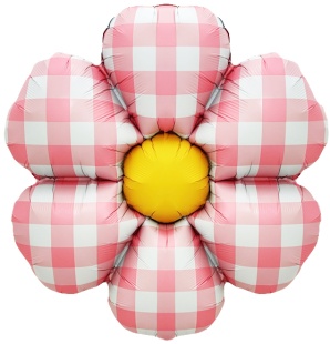 Шар (29''/74 см) Цветок, Ромашка, Клетка Виши (надув воздухом), Розовый, 1 шт.