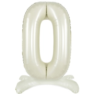 Шар (32''/81 см) Цифра на подставке, 0, Белый песок, 1 шт. в уп.