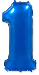 Шар (40''/102 см) Цифра, 1, Синий, 1 шт.