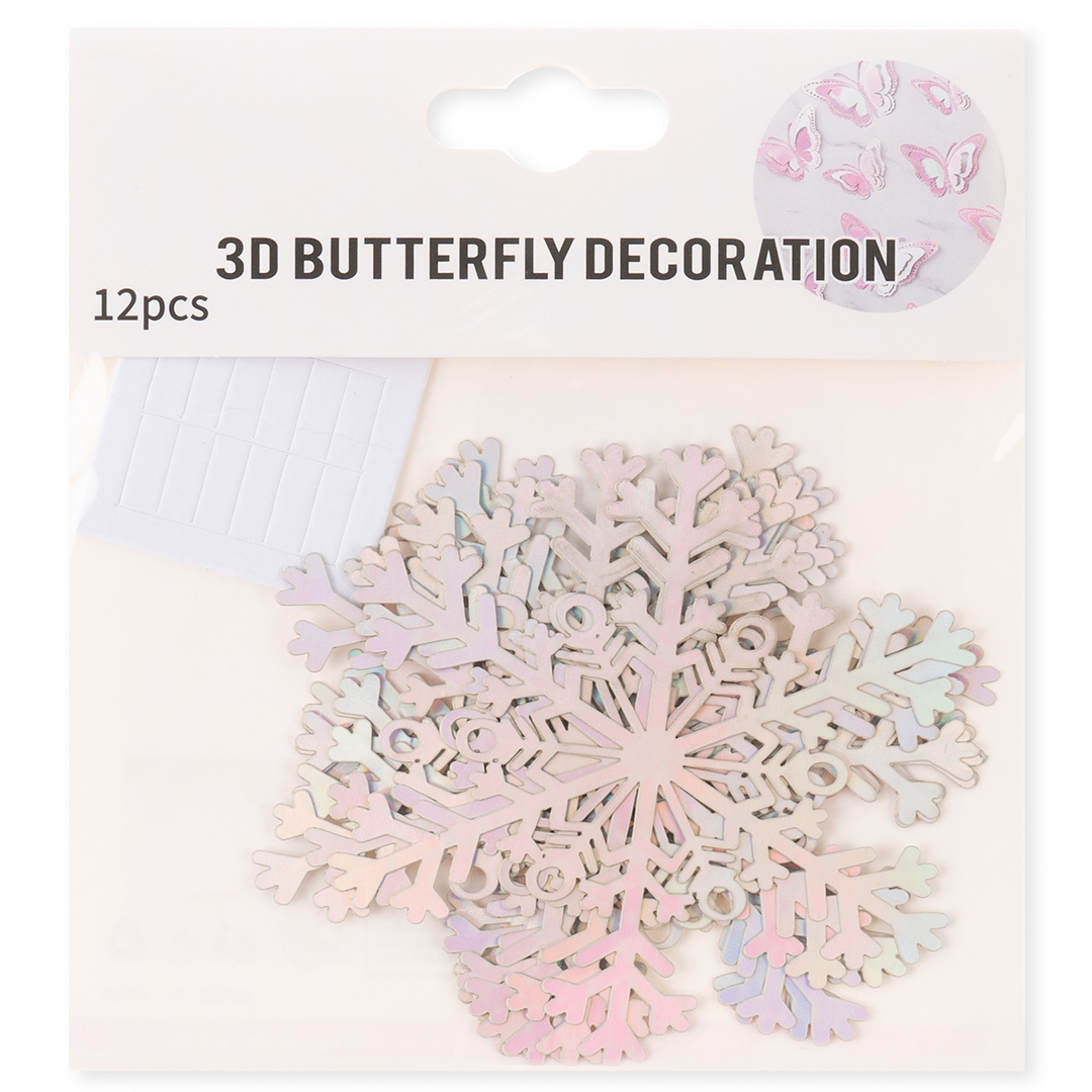 Декоративное украшение Снежинки Льдинки, 9 см, Серебро, Голография, 8 шт.