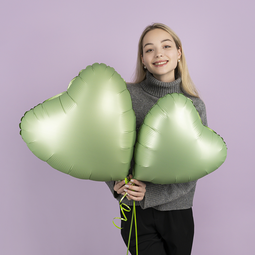 Шар (18''/46 см) Сердце, Оливковый, Сатин, 1 шт.