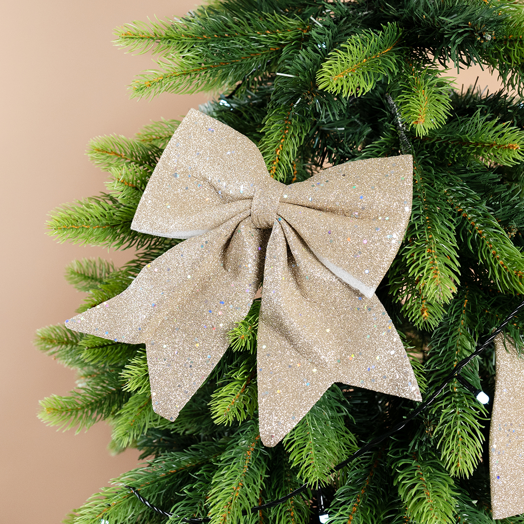 Декоративный бант Праздничный, Шампань, с блестками, 20*25 см, 1 шт. в упак. 