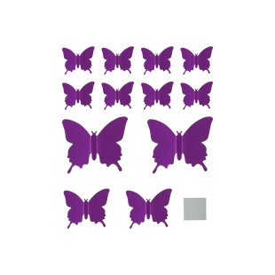 Наклейки Зеркальные бабочки, Сиреневый, 6,5-11 см*12 шт, 1 упак.