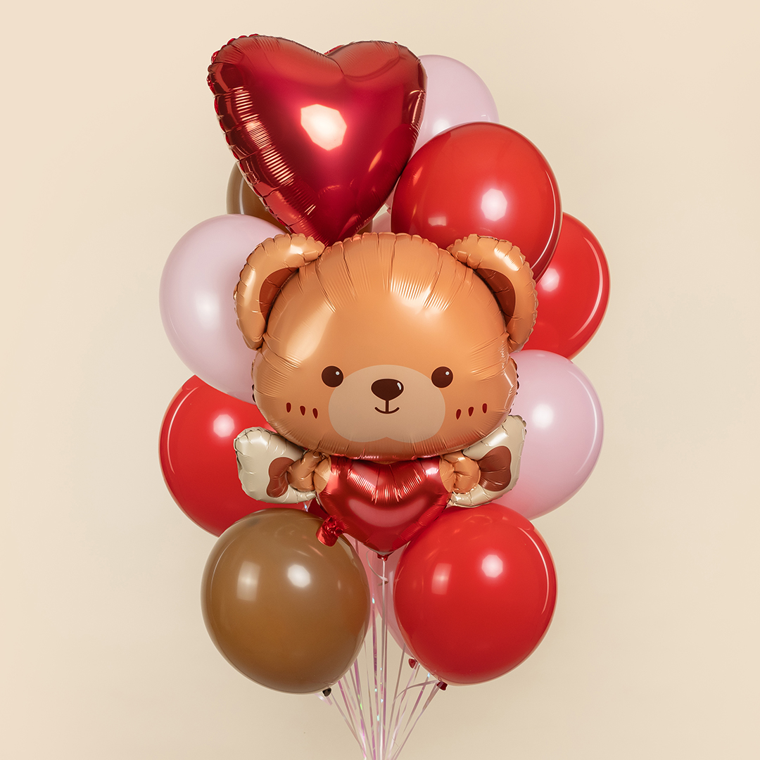 Шар (30''/76 см) Фигура, Мишка с сердцем, 1 шт. в уп.