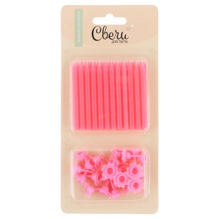 Свечи Розовый, 0,55*6 + 1 см, 24 шт. с держат.