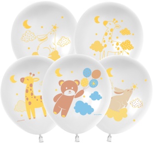 Шар (12''/30 см) Любимые зверята, Белый, пастель, 2 ст, 25 шт.