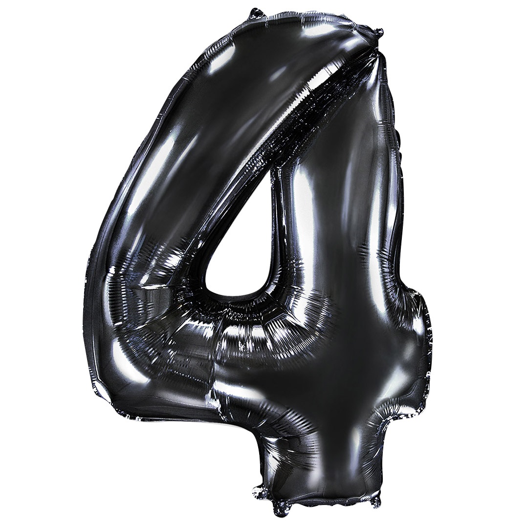 Шар (40''/102 см) Цифра, 4, Черный, 1 шт. в уп.