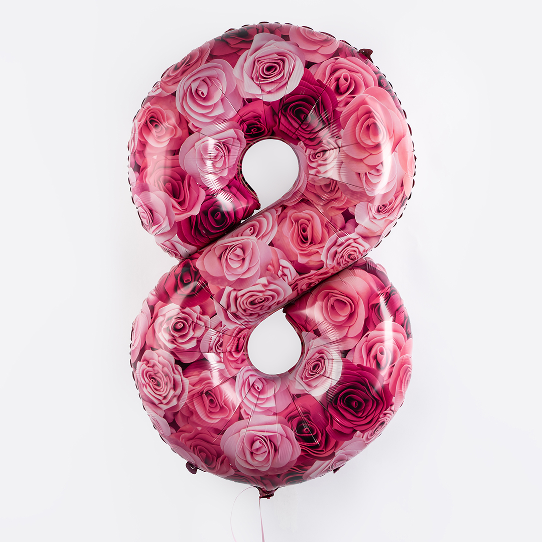 Шар (34''/86 см) Цифра, 8 Симфония роз, Фуше, 1 шт. в уп.