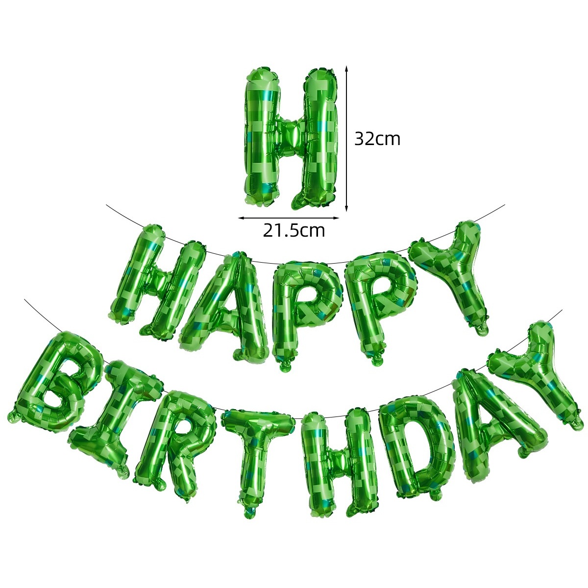 Набор шаров-букв (16''/41 см) Мини-Надпись "Happy Birthday", Пиксели, Зеленый, 1 шт.