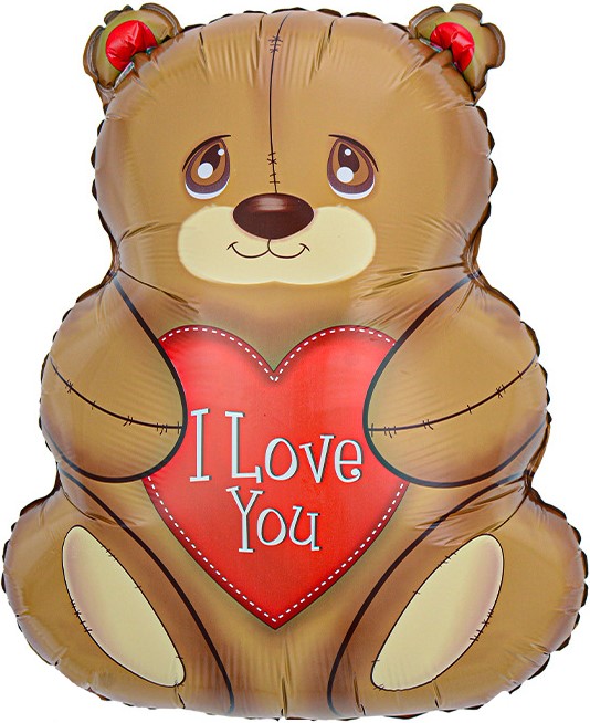 Шар (27''/69 см) Фигура, Мишка с сердцем, 1 шт.