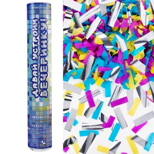 Пневмохлопушка (12/30 см), Вечеринка Диско, Прямоугольники фольга и тишью, 1 шт.