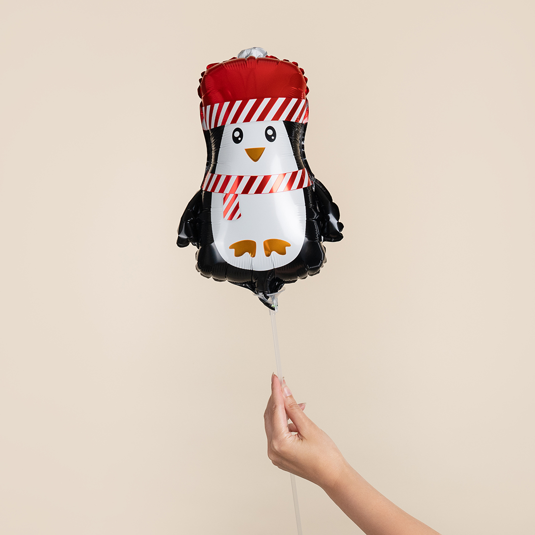 Шар с клапаном (17''/43 см) Мини-фигура, Новогодний пингвин, 5 шт. в уп.