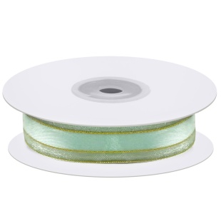 Лента органза (2 см*22,85 м) 4 полосы, Тиффани/Золото, 1 шт.