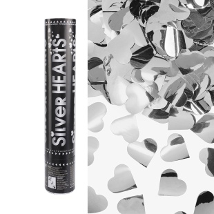 Пневмохлопушка (12/30 см), Сердца фольга, Серебро, Металлик, 1 шт.