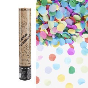 Пневмохлопушка (12/30 см), С Днем Рождения! (вечеринка), Круги тишью, Ассорти, 1 шт.