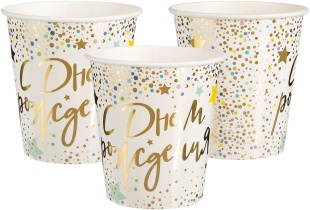 Стаканы (250 мл) С Днем Рождения (сверкающие блестки), Металлик, 6 шт.