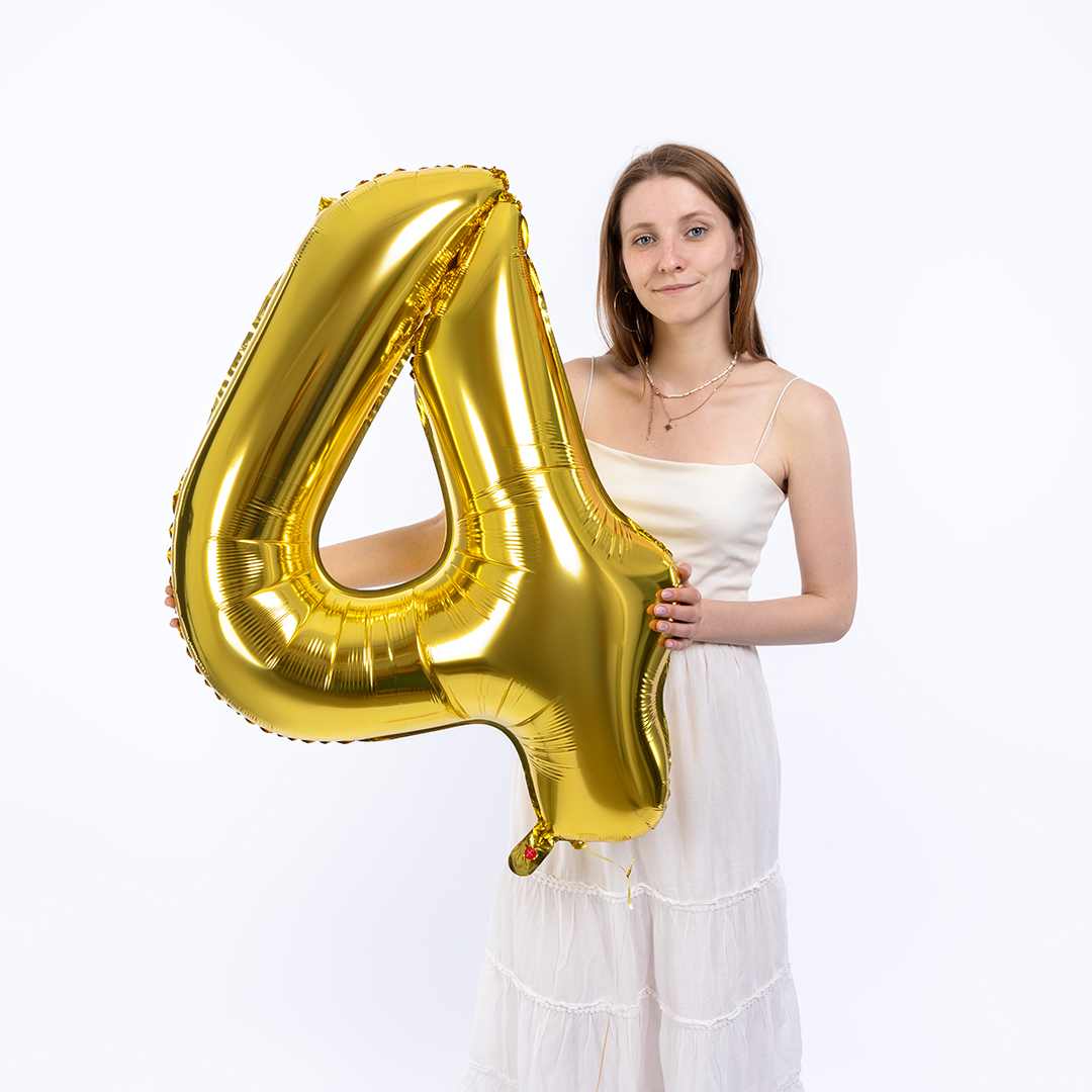 Шар (40''/102 см) Цифра, 4 Slim, Золото, 1 шт.