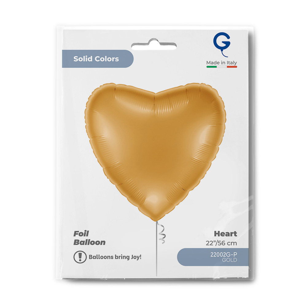 Шар (22''/56 см) Сердце, Золото, 1 шт. в уп.