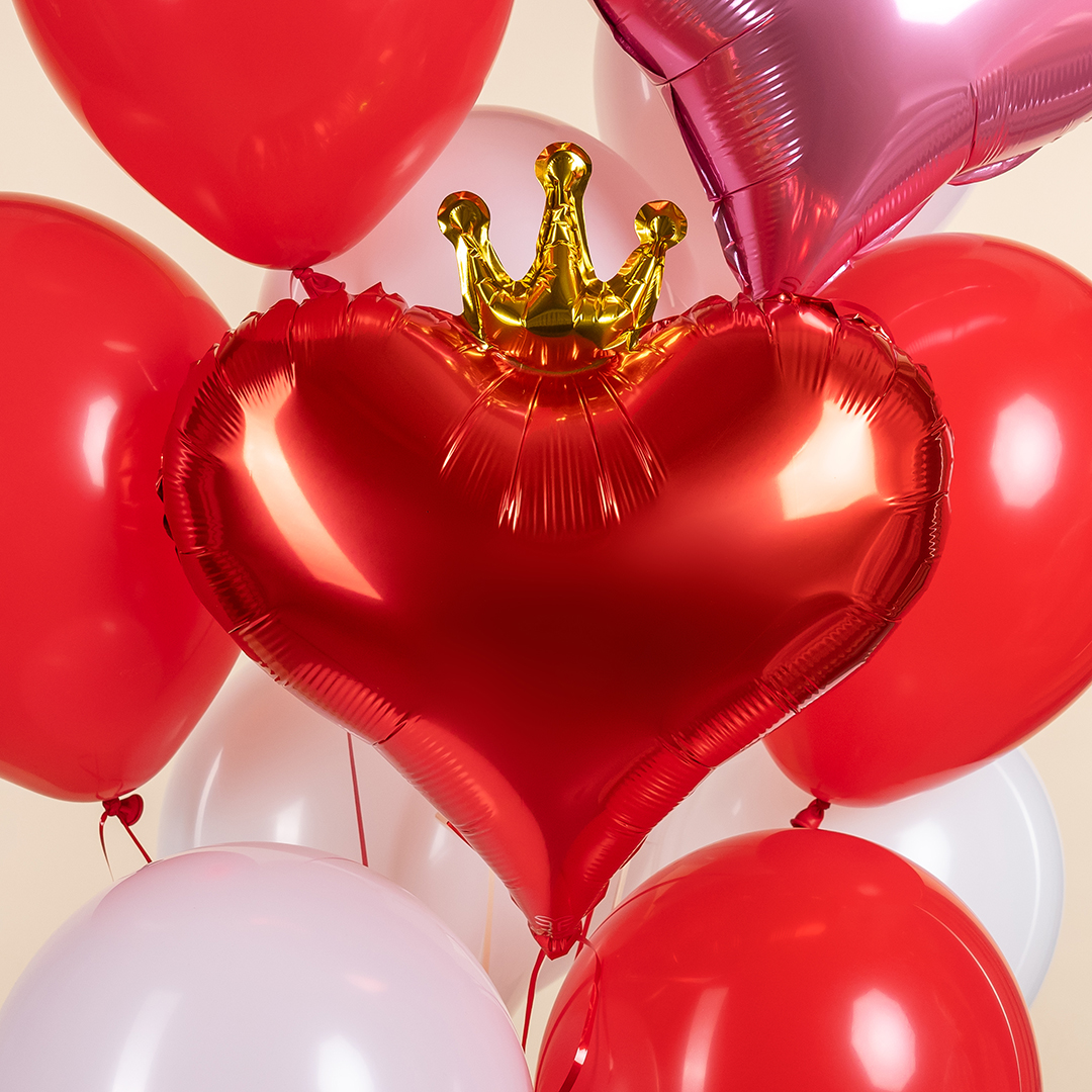 Шар (22''/56 см) Сердце, Золотая корона, Красный, 1 шт. в уп.