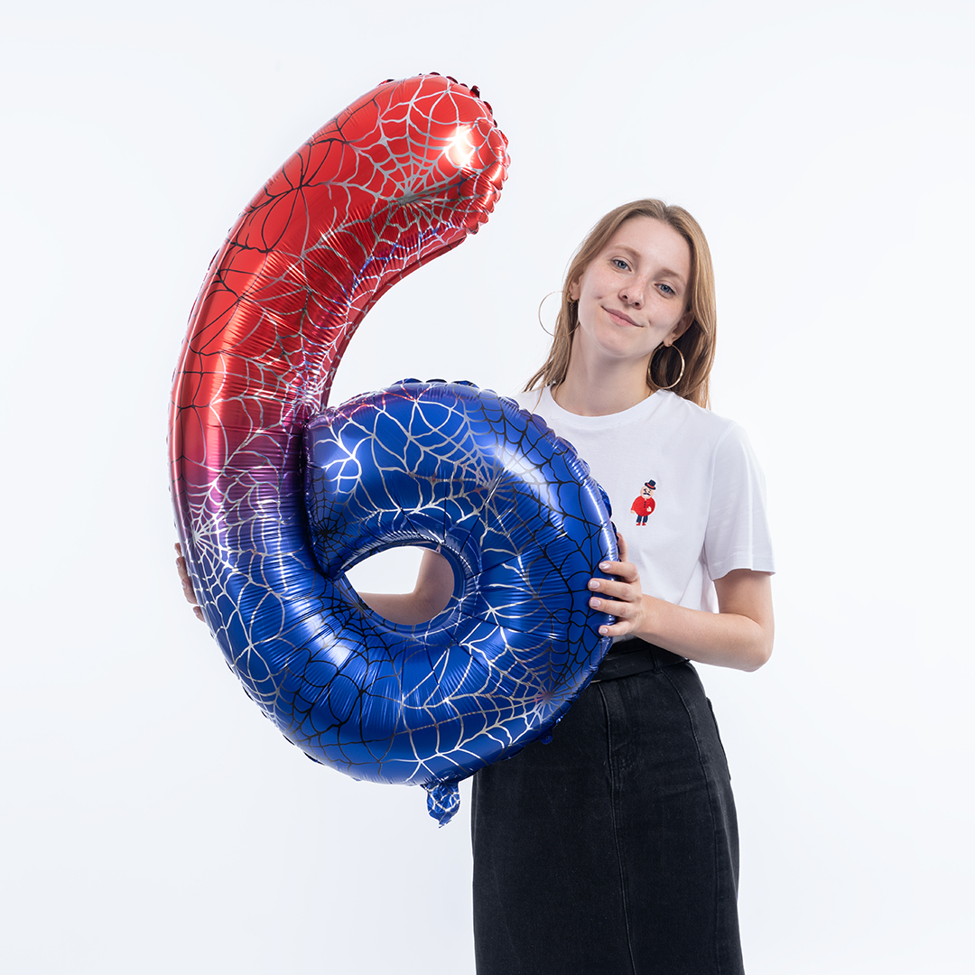 Шар (40''/102 см) Цифра, 6 Паучок, Красный/Синий, 1 шт. в уп.