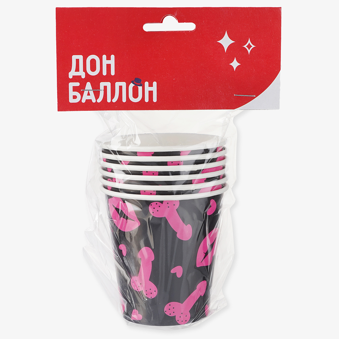 Стаканы (250 мл) 18+, Черный/Фуше, 6 шт.