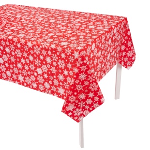 Скатерть одноразовая, Снежинки, Красный/Белый, 137*274 см, 1 шт.