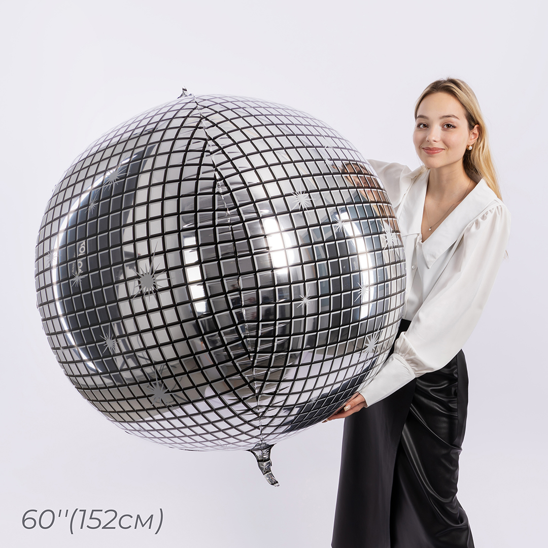 Шар 3D (60''/152 см) Сфера, Диско, Серебро, 1 шт. в уп.