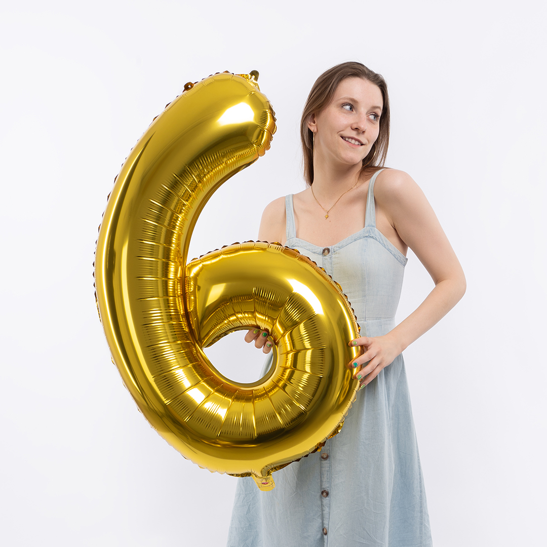 Шар (40''/102 см) Цифра, 6, Золото, 1 шт. в уп.