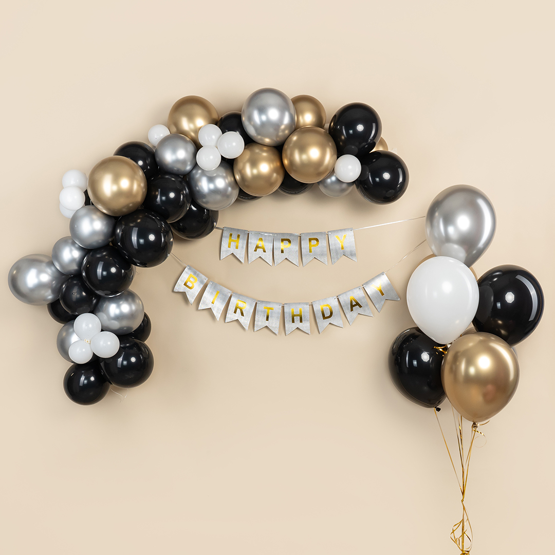 Гирлянда Флажки, Happy Birthday (фактура точки), Серебро/Золото, Металлик, 500 см, 16*12 см, 1 упак.