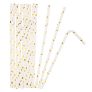 Трубочки для коктейлей, с гофрой, Звезды, Белый/Золото, Металлик, 12 шт. в упак. 