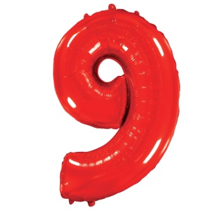 Шар (40''/102 см) Цифра, 9, Красный, 1 шт. в уп.