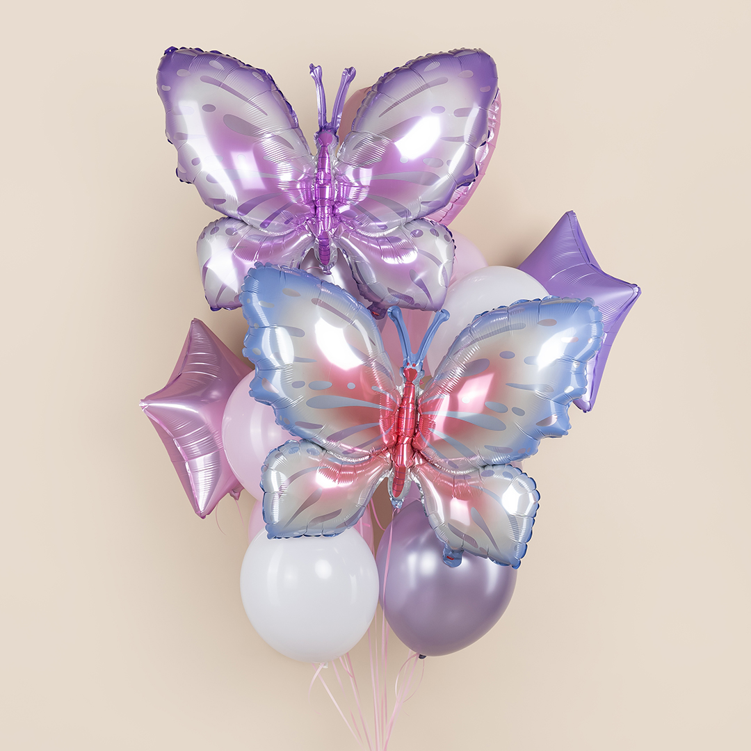 Шар (34''/86 см) Фигура, Воздушная бабочка, Голубой/Розовый, 1 шт. в уп.