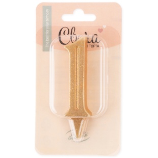 Свеча Цифра, 1 Грация, Золото, с блестками, 7 см, 1 шт.