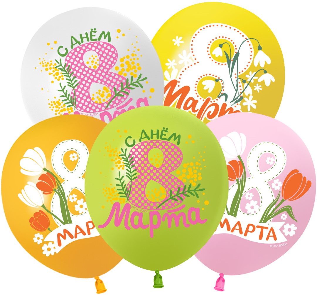 Шар (12''/30 см) 8 Марта, Весенние цветы, Ассорти, пастель, 1 ст, 25 шт.