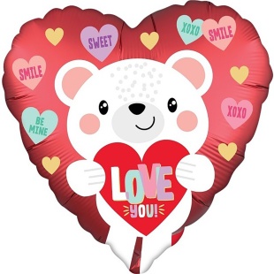 Шар (18''/46 см) Сердце, Мишка с сердцем, 1 шт. в уп.