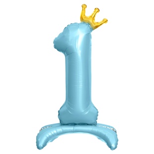 Шар (32''/81 см) Цифра на подставке, 1 Золотая корона, Голубой, 1 шт. в уп.