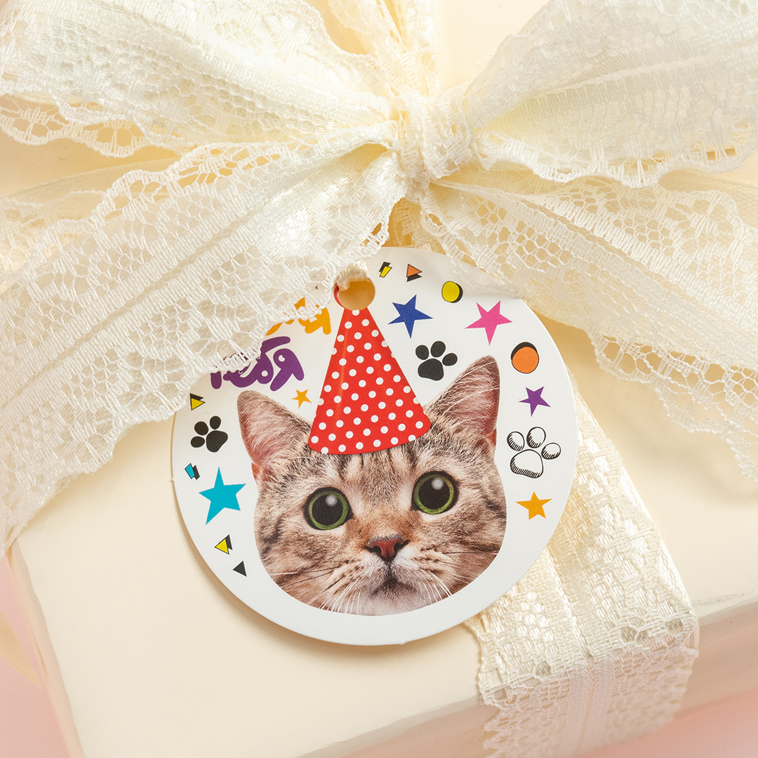 Бирки для подарков, Круг, Для Тебя (котик в колпачке), 5,4 см, 20 шт.