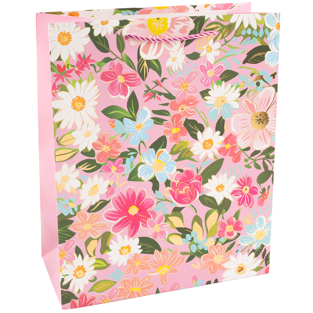 Пакет подарочный, 210гр, Любимые цветы, Дизайн №4, Металлик, 32*26*12 см, 1 шт.