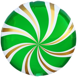 Шар (18''/46 см) Круг, Леденец, Зеленый/Золото, 1 шт. в уп.