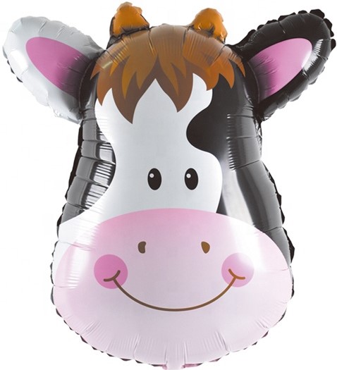 Шар с клапаном (16''/41 см) Мини-фигура, Голова, Милая Корова, 5 шт. в уп. (цв.этик.)