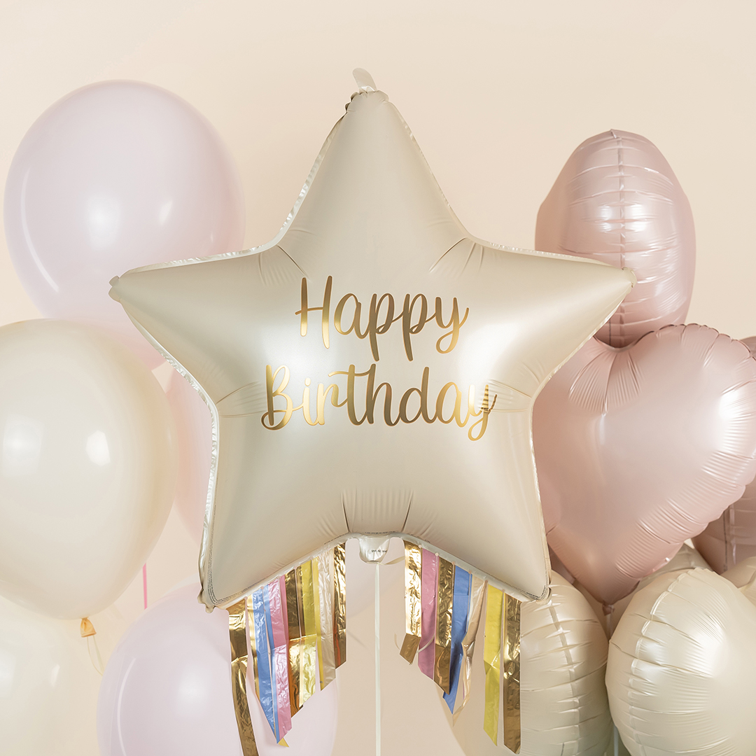 Шар (29''/74 см) Звезда, Happy Birthday, Праздничный каскад, Сатин, 1 шт. в уп.