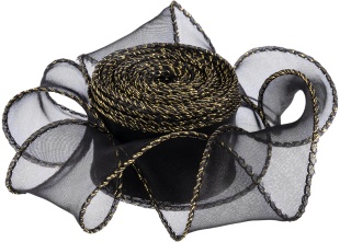 Лента декоративная (4 см*9,14 м) Органза с леской, Золотая кайма, Черный, 1 шт.